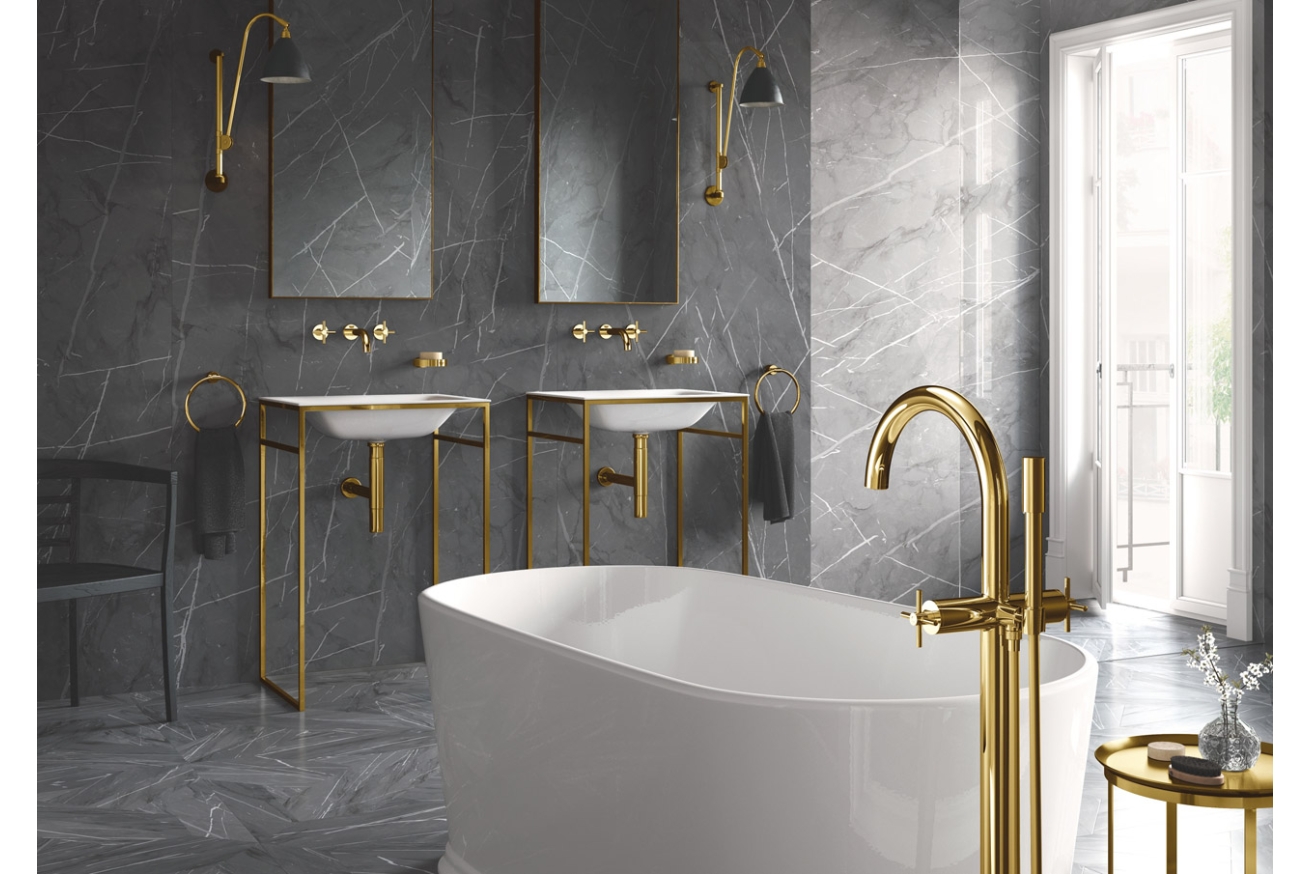 Внешняя часть смесителя для раковины GROHE Atrio настенного монтажа на 3 отверстия, двухвентильный, холодный рассвет глянец (20164GL3)