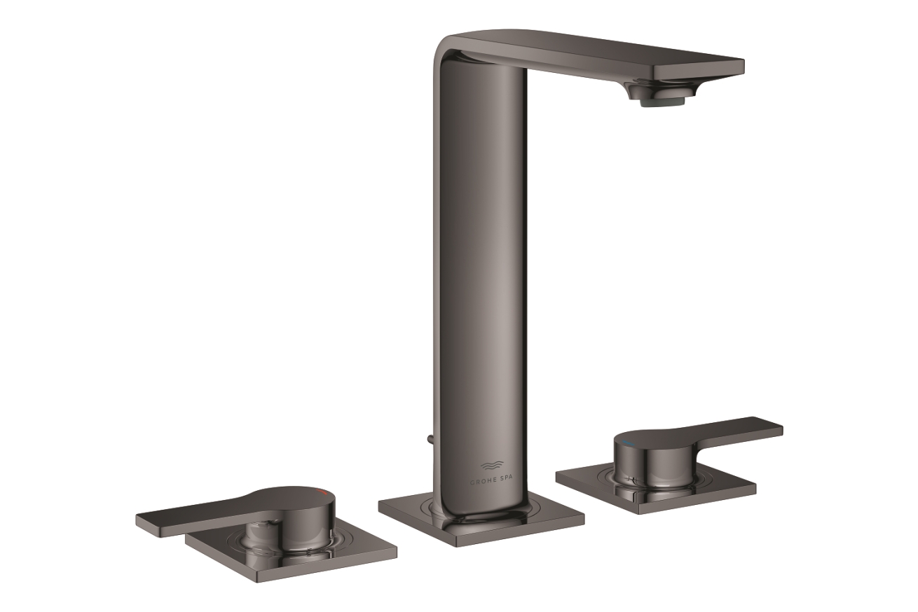 Смеситель для раковины GROHE Allure на 3 отверстия, с донным клапаном, M-Size, темный графит глянец (20188A01)