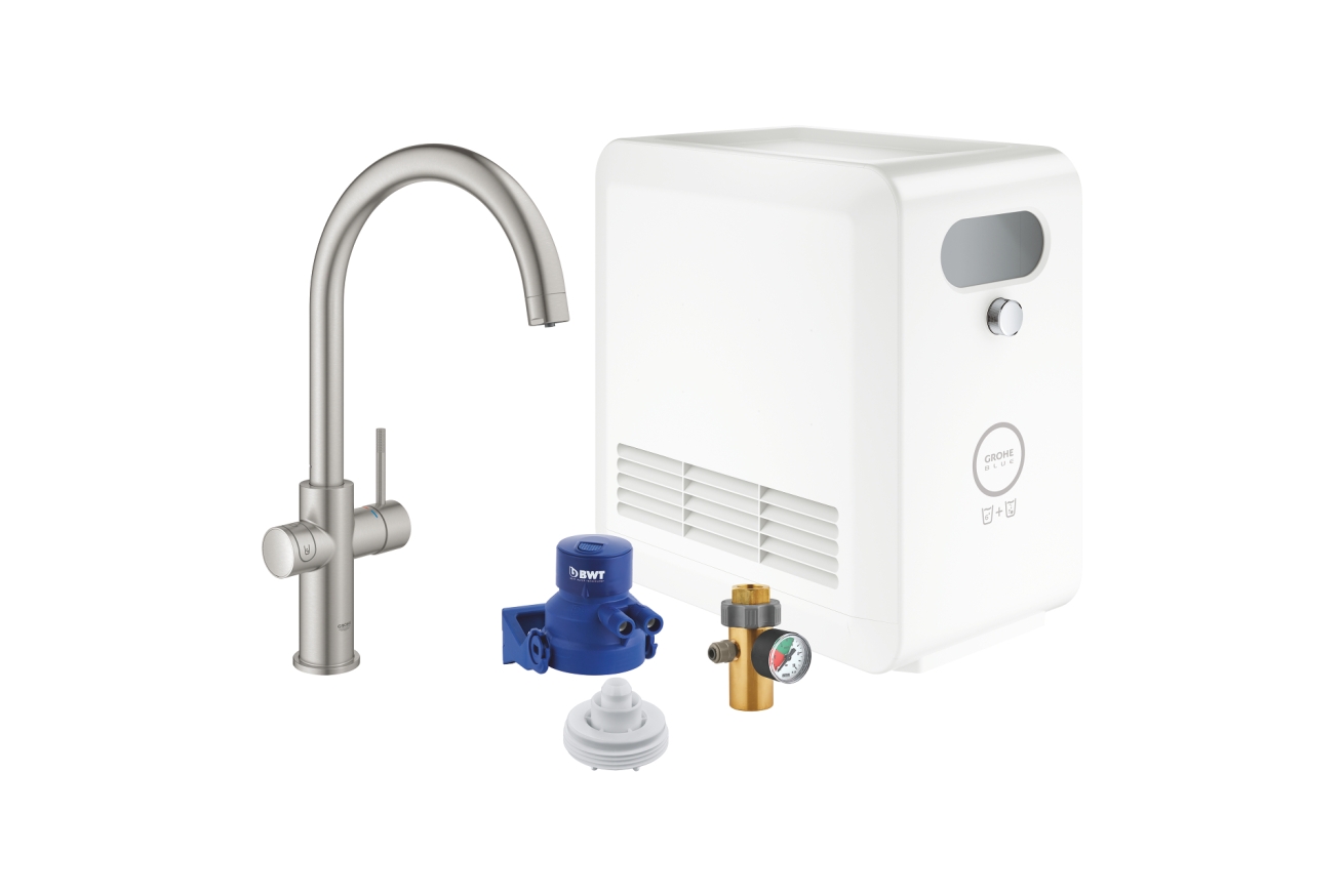 Смеситель для кухни GROHE Blue Professional с функцией фильтрации, с системой охлаждения и газирования воды, Wi-Fi, суперсталь (31323DC2)