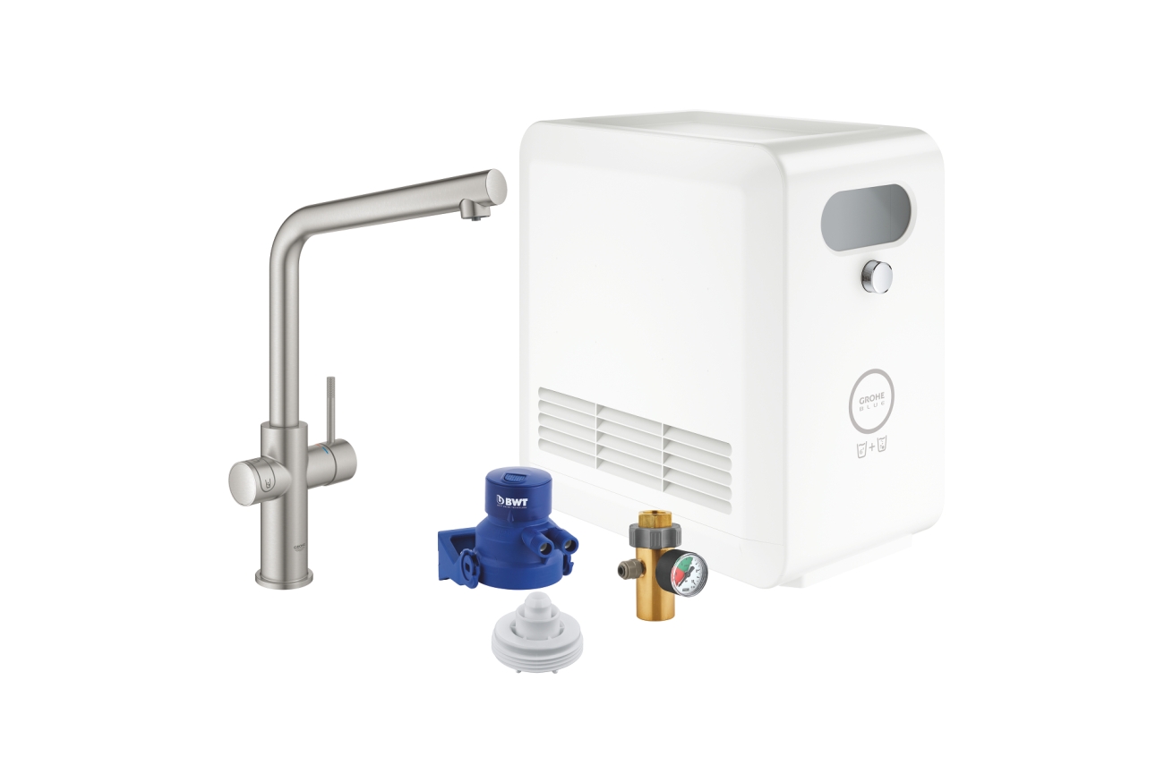Смеситель для кухни GROHE Blue Professional с функцией фильтрации, с системой охлаждения и газирования воды, Wi-Fi, суперсталь (31347DC3)