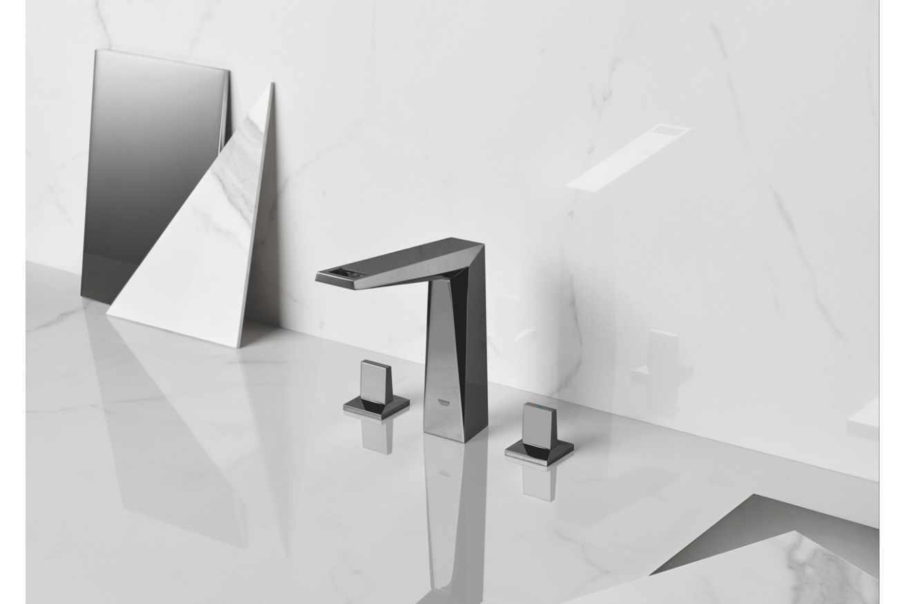 Смеситель для раковины GROHE Allure Brilliant на 3 отверстия, с донным клапаном и высоким изливом, темный графит матовый (20344AL0)
