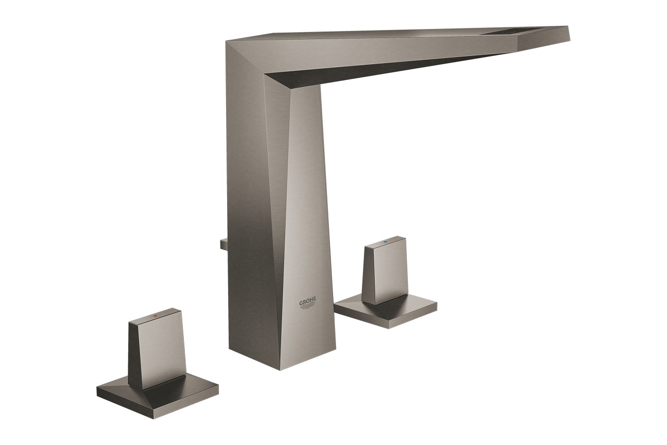 Смеситель для раковины GROHE Allure Brilliant на 3 отверстия, с донным клапаном и высоким изливом, темный графит матовый (20344AL0)