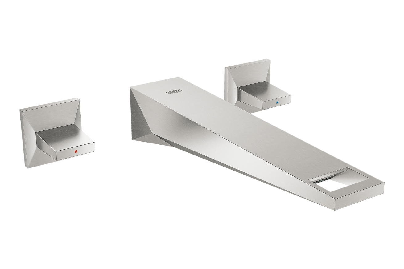 Внешняя часть смесителя для раковины GROHE Allure Brilliant настенного монтажа на 3 отверстия, вынос 210 мм, суперсталь (20348DC0)