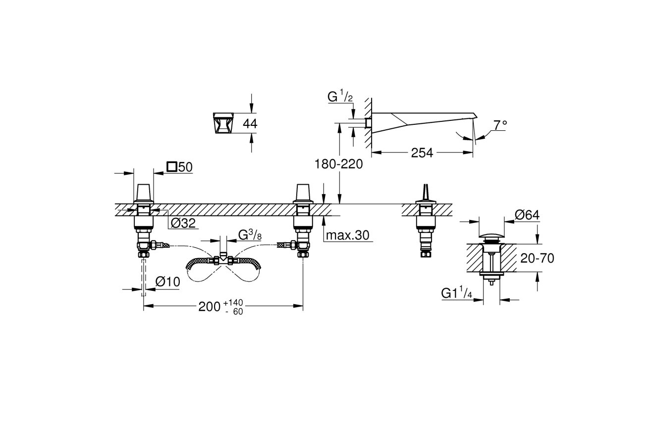 Смеситель для раковины GROHE Allure Brilliant Icon 3D на 3 отверстия, нержавеющая сталь (20608SD0)