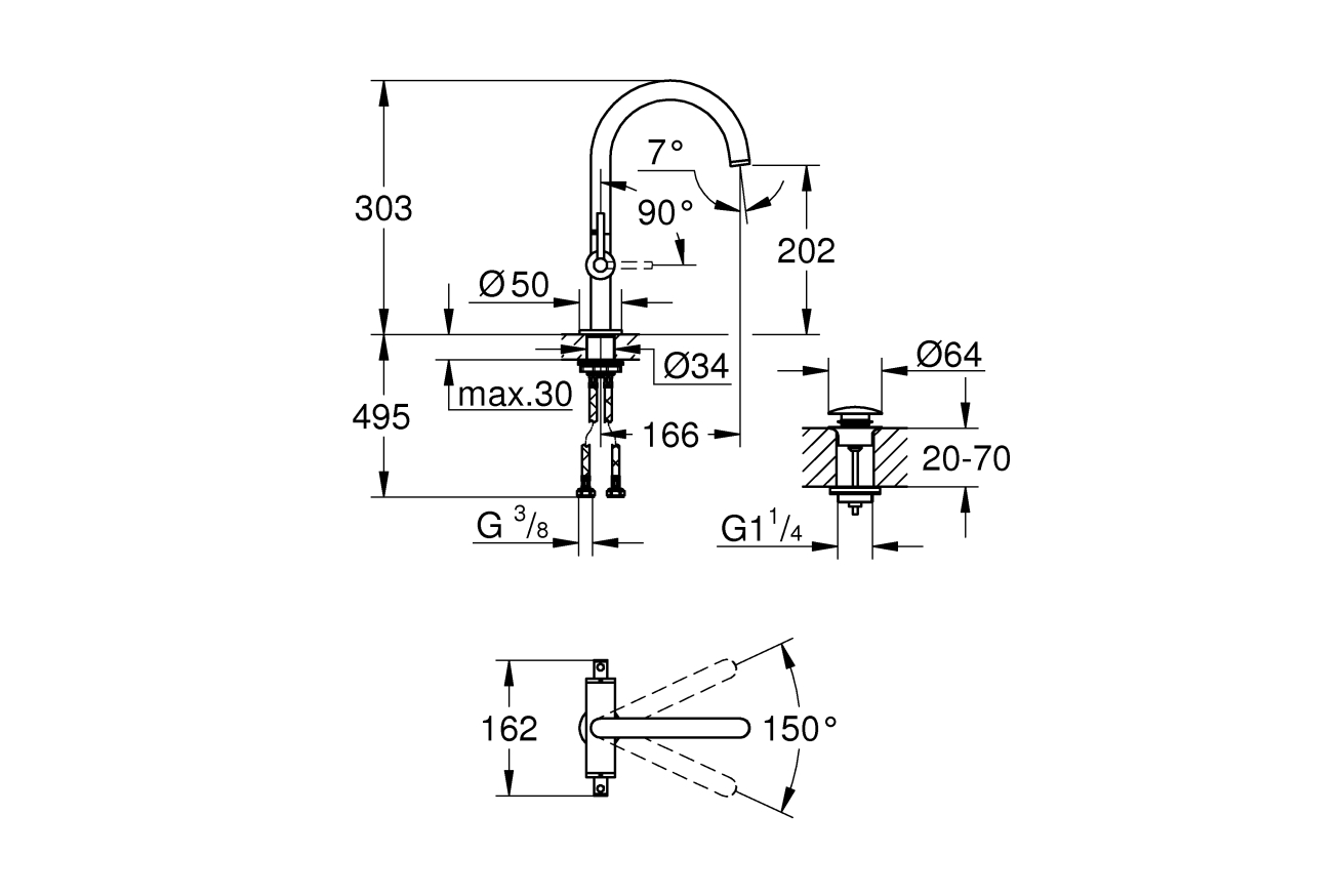 Смеситель для раковины GROHE Atrio двухвентильный, темный графит матовый (21022AL3)