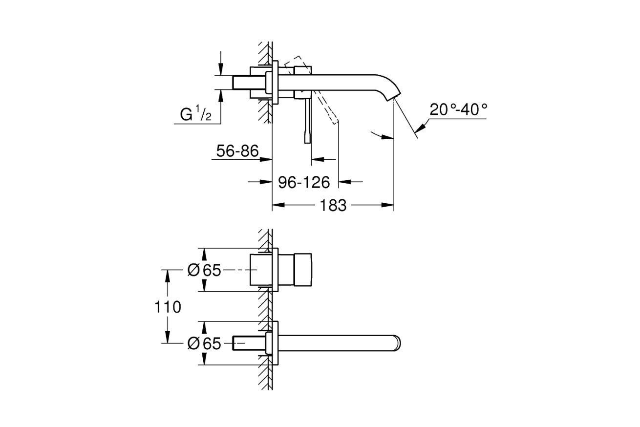 Внешняя часть смесителя для раковины GROHE Essence скрытого монтажа, на 2 отверстия, M-Size, темный графит матовый (29192AL1)
