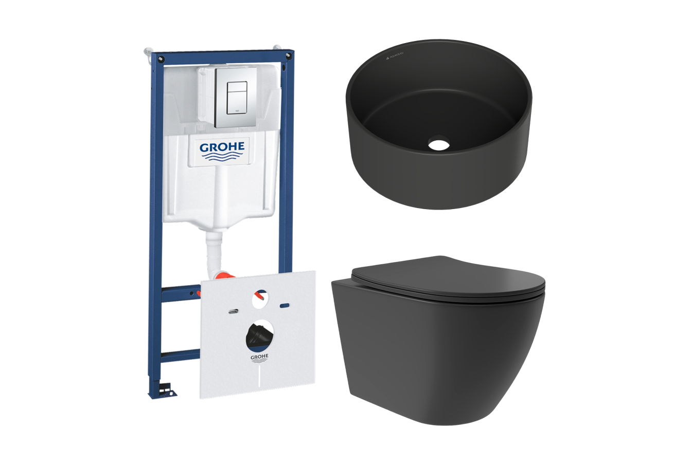 Комплект инсталляции GROHE Rapid SL 38775001 с унитазом Aqueduto OVO Plus OVOT0240 и раковиной Aqueduto ESPIRAL D400 ESP0140 (NW0418)