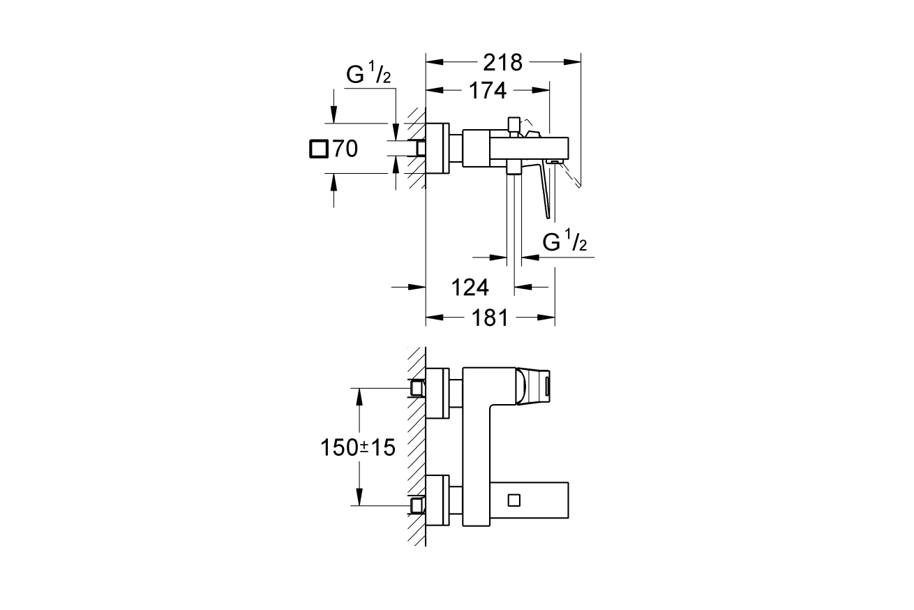 Смеситель для ванны GROHE Eurocube, суперсталь (23140DC0)