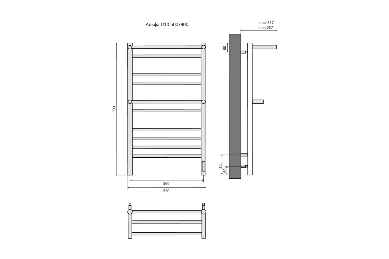 Полотенцесушитель электрический Aquatek Альфа П10 500x900, хром AQ EL RRP1090CH