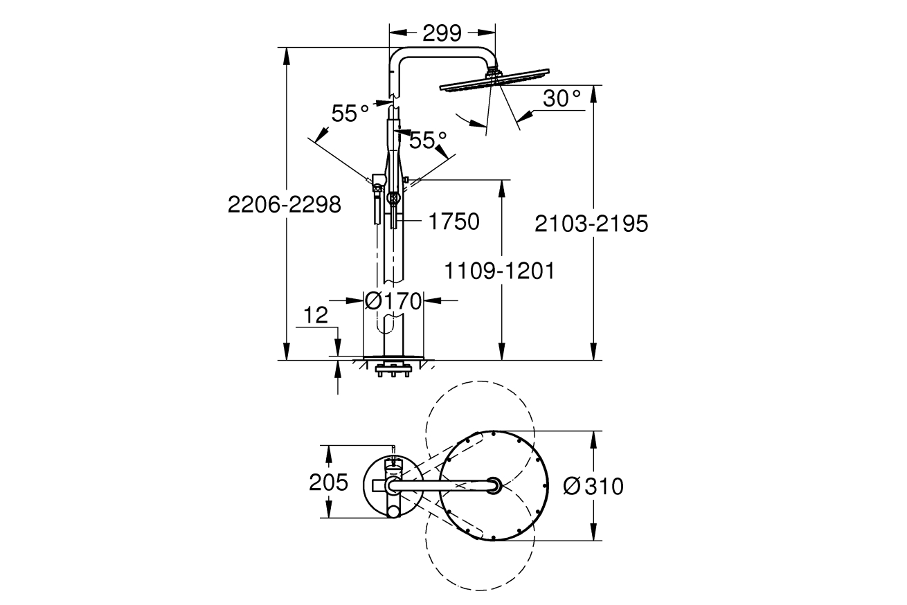 Душевая система GROHE Essence New с однорычажным смесителем, хром (23741001)