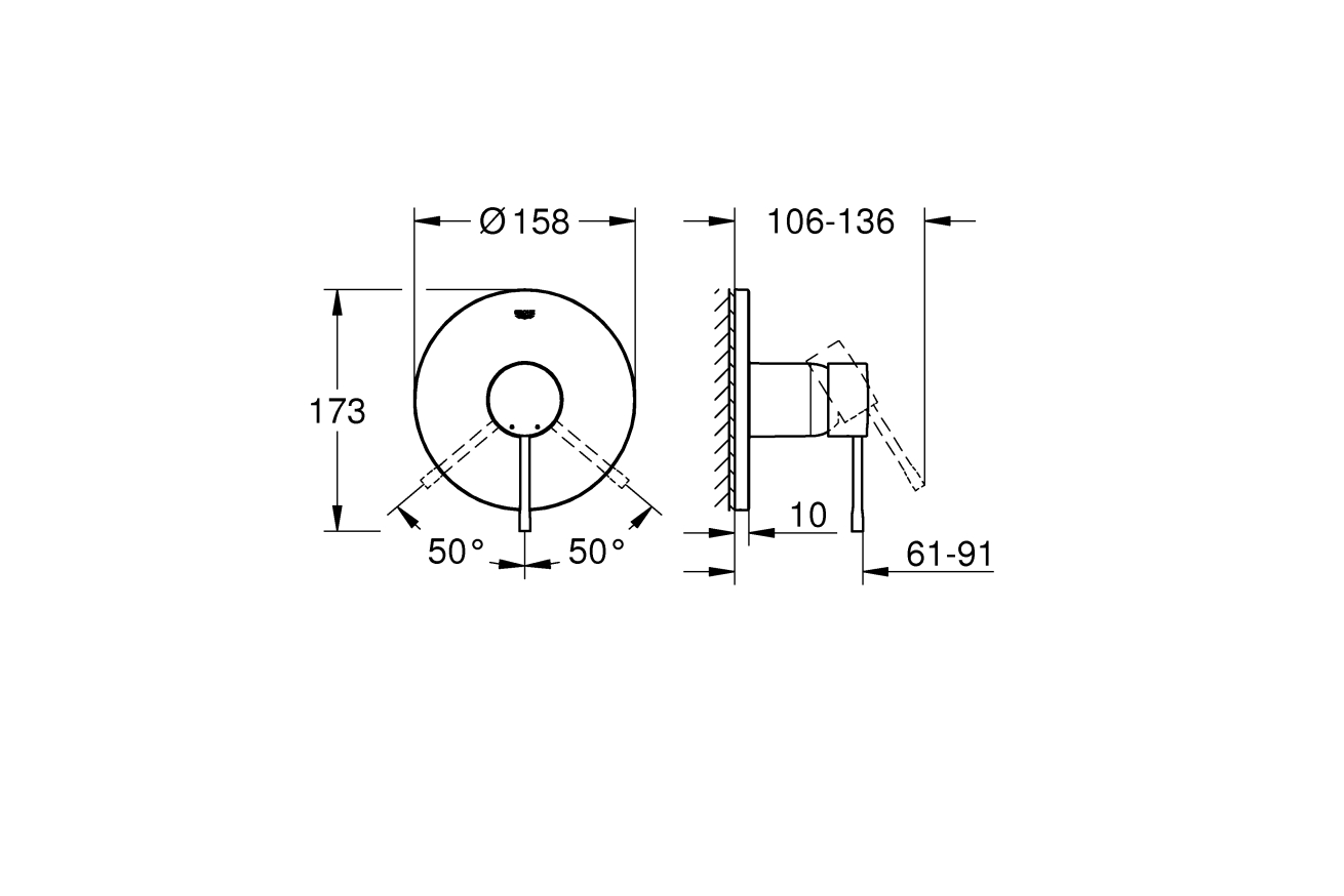 Внешняя часть смесителя для душа GROHE Essence, темный графит матовый (24057AL1)