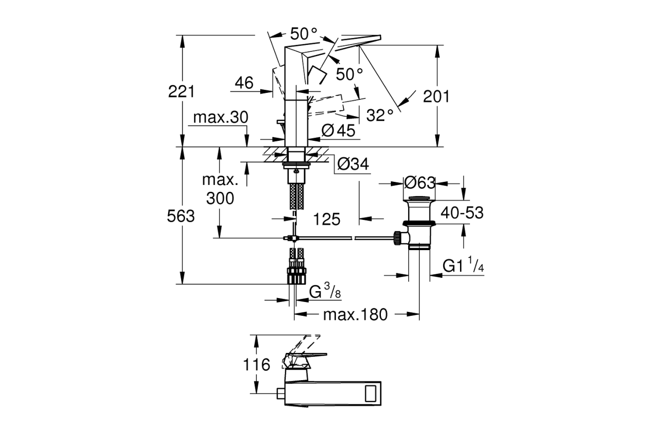 Смеситель для раковины GROHE Allure Brilliant с донным клапаном, L-Size, хром (24344000)