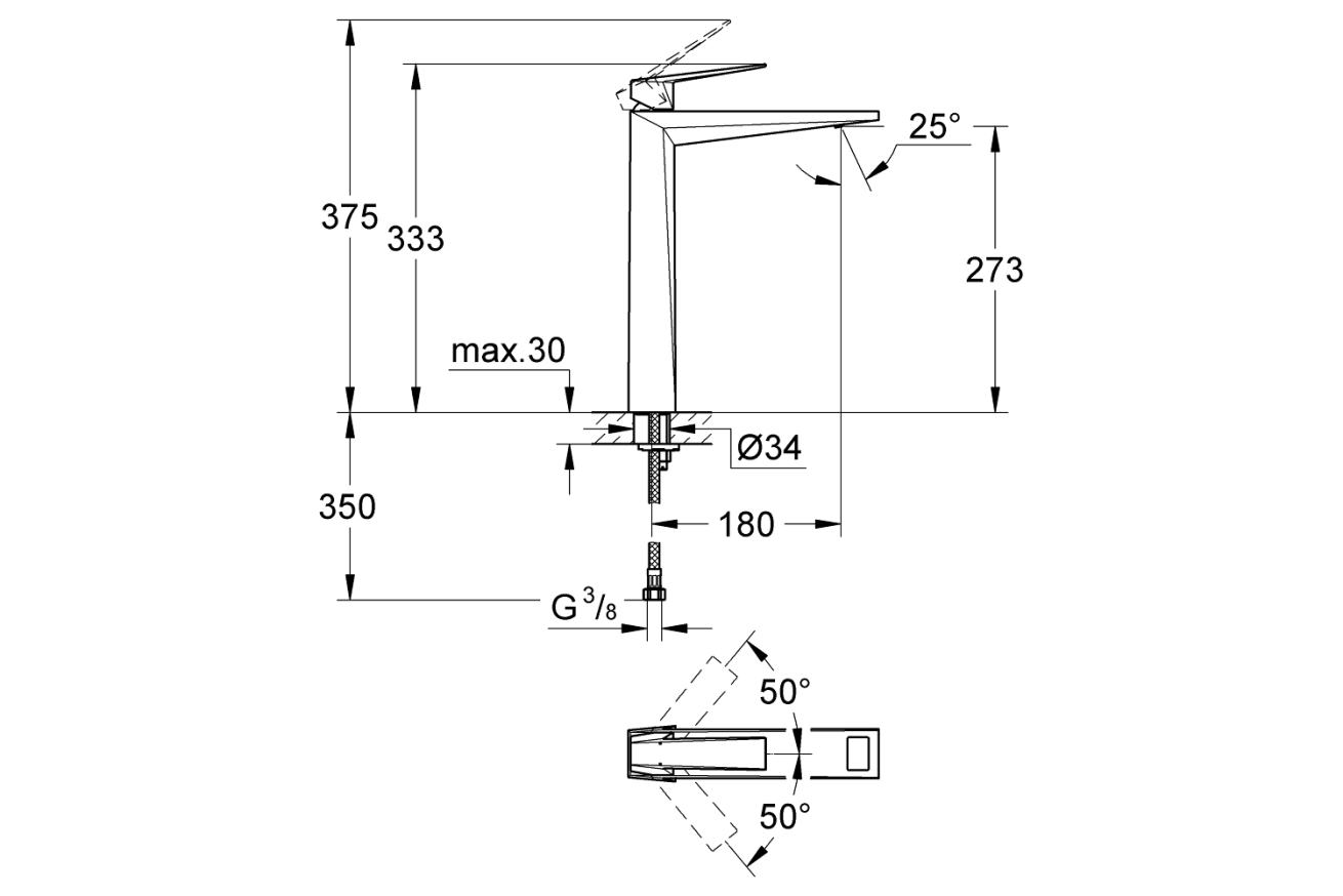 Смеситель для раковины GROHE Allure Brilliant без донного клапана, XL-Size, хром (24346000)
