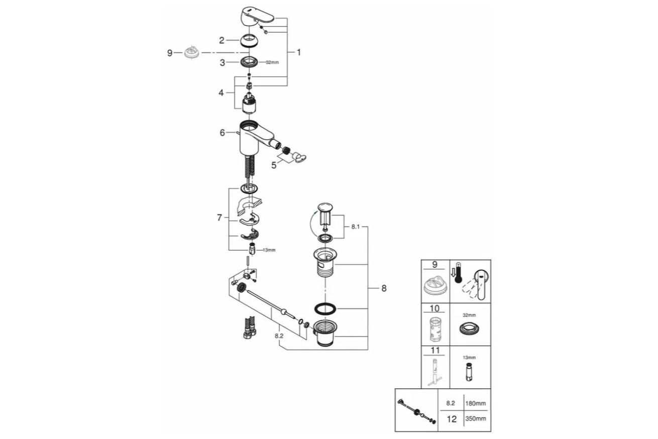 Смеситель для биде GROHE Eurosmart Cosmopolitan с донным клапаном, S-size, хром (32839000)