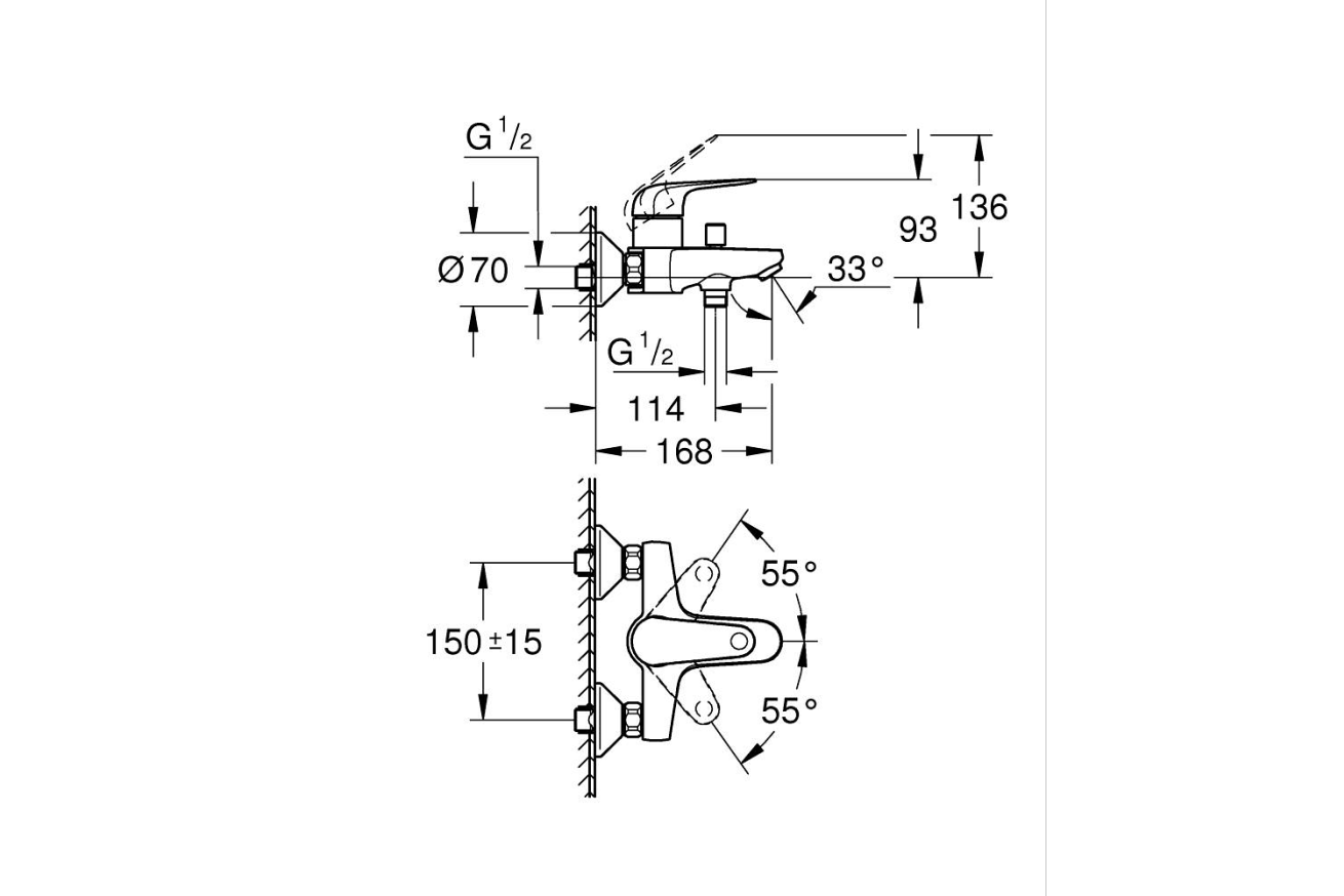 Смеситель для ванны GROHE Euroeco, хром (32743001)