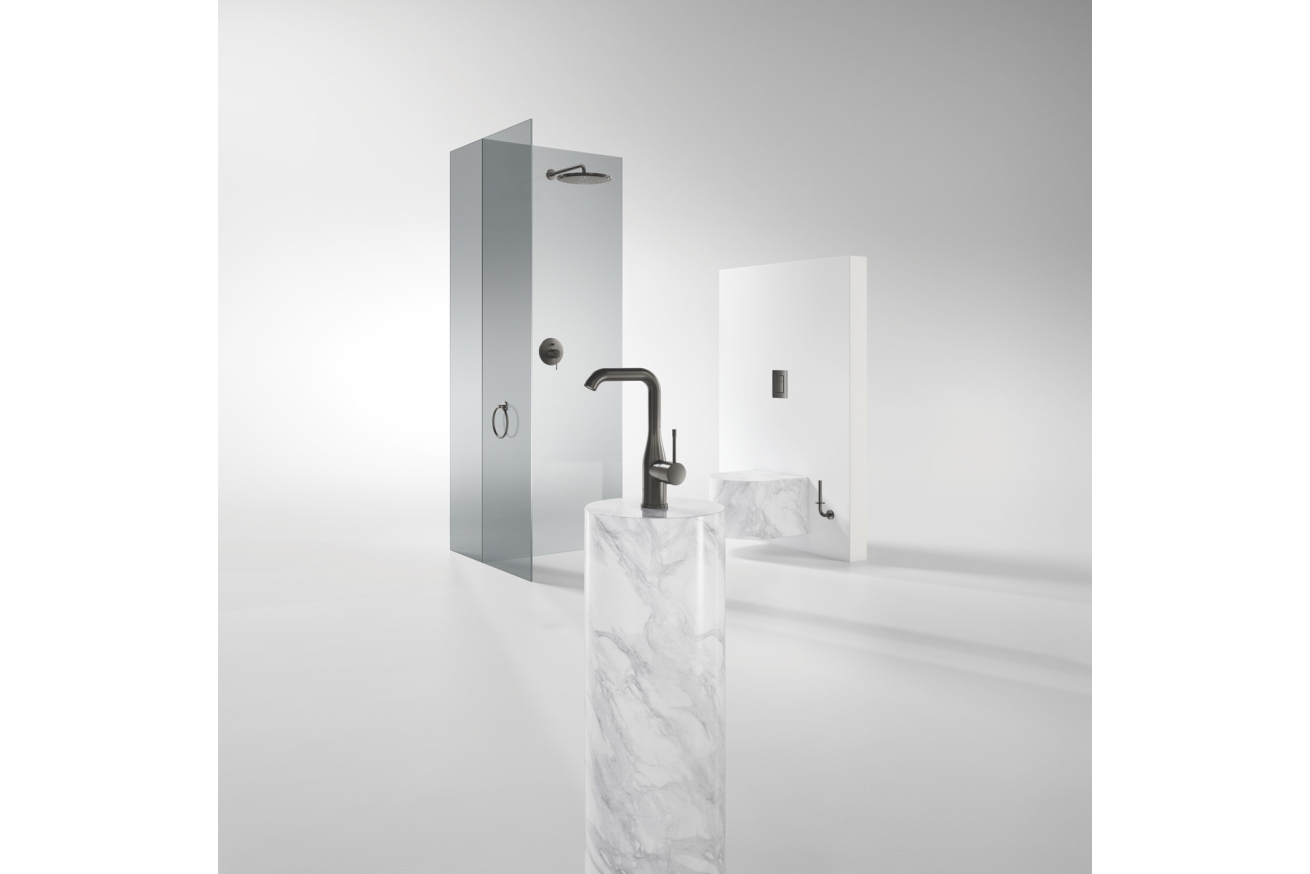 Верхний душ с душевым кронштейном 380 мм, 1 режим струи, GROHE Rainshower, темный графит матовый, (26066AL0)