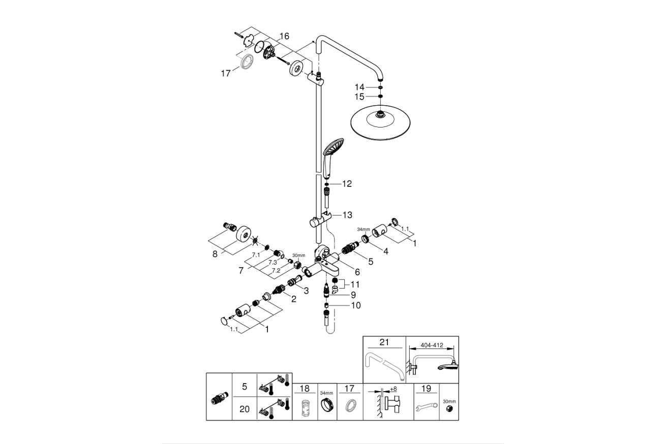 Душевая система с термостатом для ванны, GROHE Euphoria System 260, хром, (26114001)