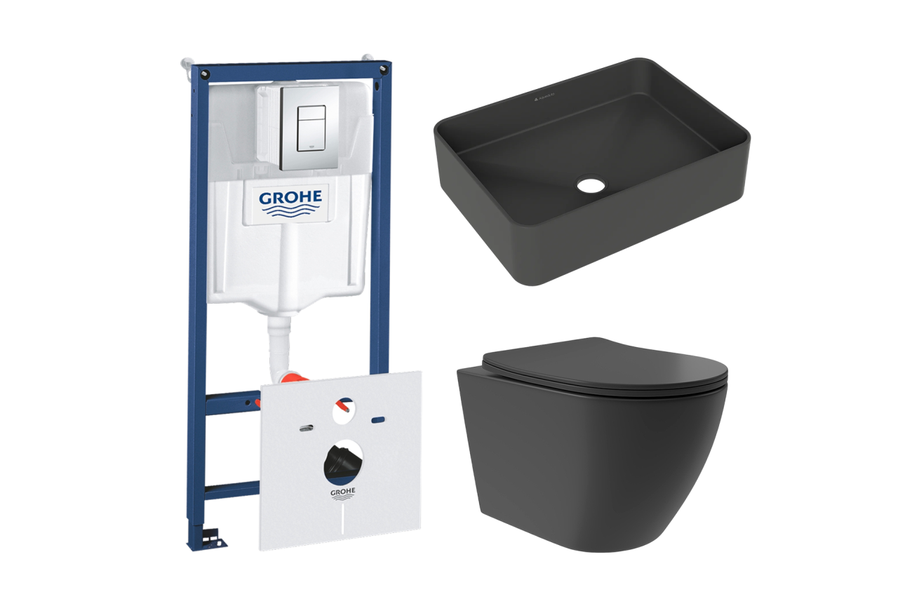 Комплект инсталляции GROHE Rapid SL 38775001 с унитазом Aqueduto OVO Plus OVOT0240 и раковиной Aqueduto ESPIRAL ESP0440 (NW0498)