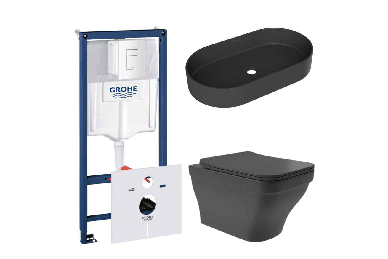 Комплект инсталляции GROHE Rapid SL 38772SH0 с унитазом Aqueduto ESTETA EST0140 и раковиной Aqueduto ESPIRAL ESP0240 (NW0452)