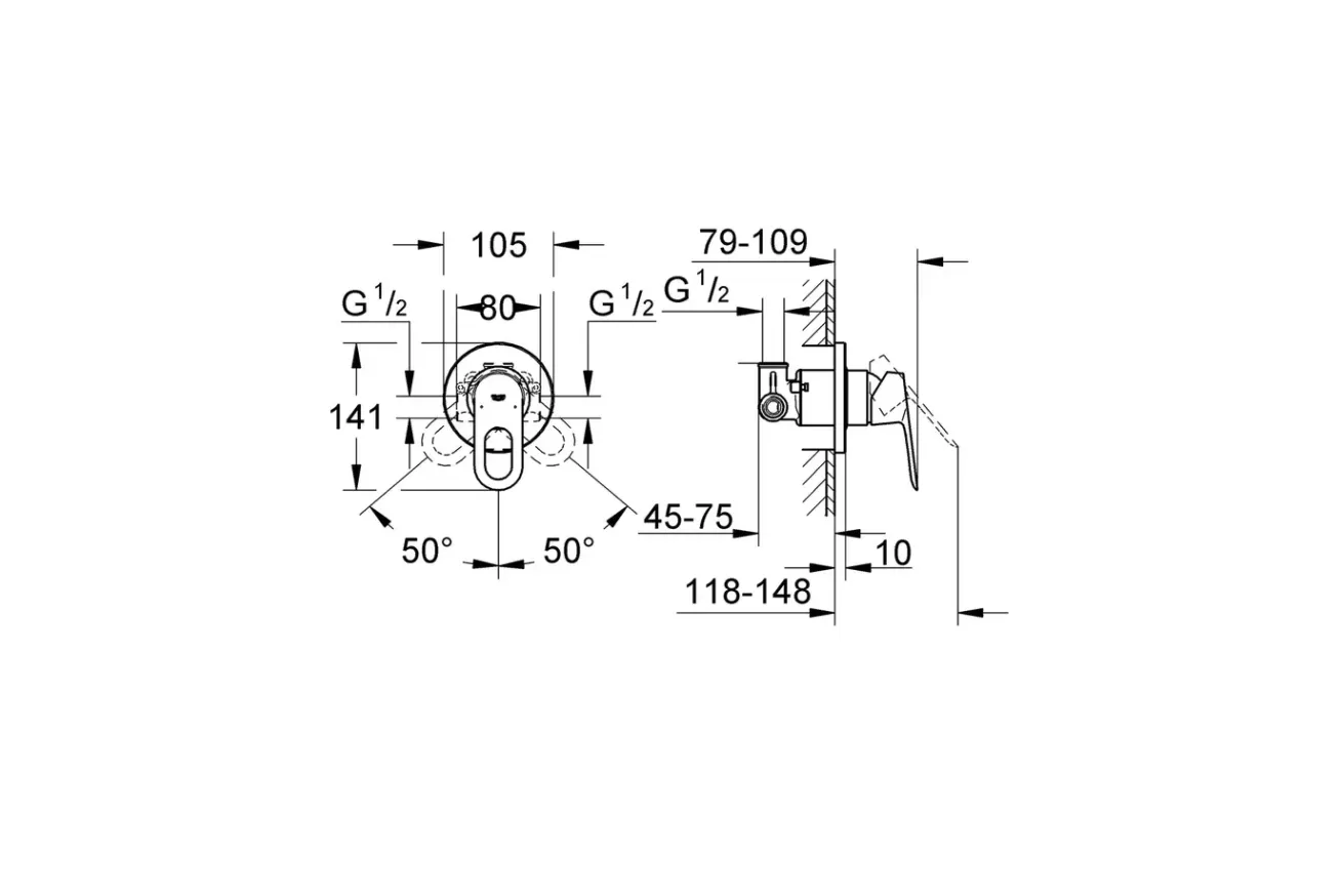 Готовый комплект для гигиенического душа скрытого монтажа GROHE BauLoop, хром (NH0003)