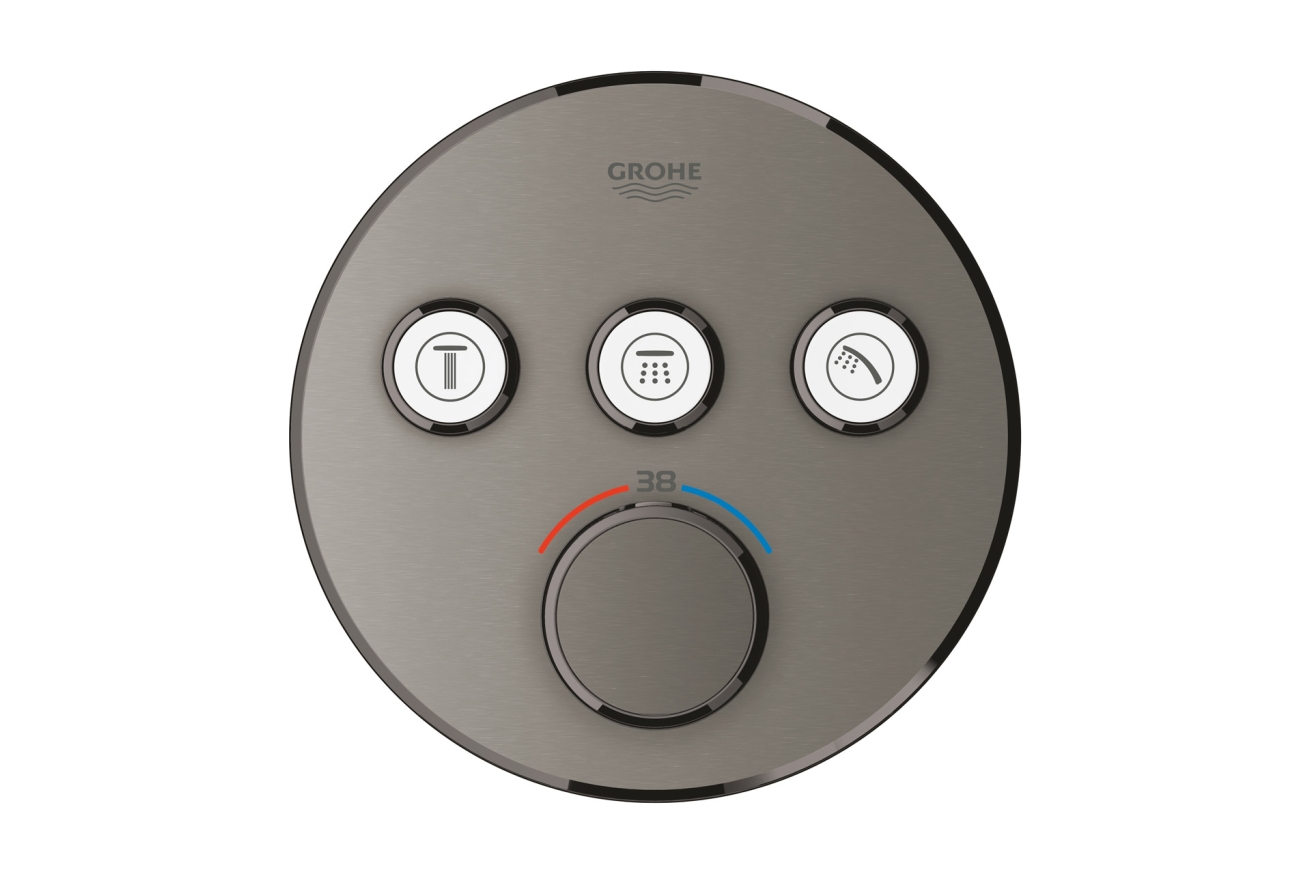 Внешняя часть термостата для ванны и душа GROHE Grohtherm SmartControl на 3 потребителя, круглая, темный графит матовый (29121AL0)