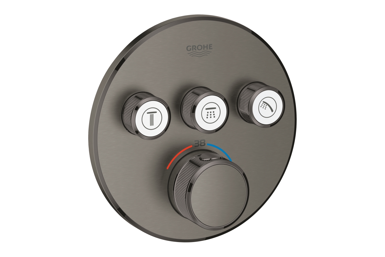 Внешняя часть термостата для ванны и душа GROHE Grohtherm SmartControl на 3 потребителя, круглая, темный графит матовый (29121AL0)