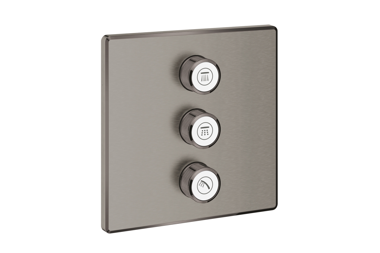 Внешняя часть переключателя потоков GROHE Grohtherm SmartControl на 3 положения, квадратная, темный графит матовый (29127AL0)