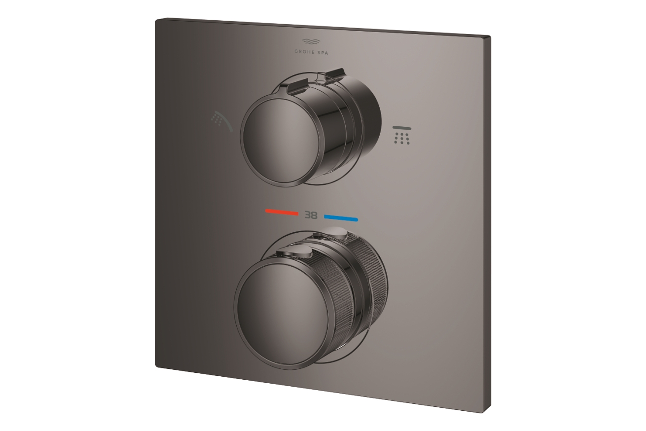 Внешняя часть термостата для душа GROHE Allure скрытого монтажа на 2 потребителя, квадратная, темный графит глянец (29181A02)