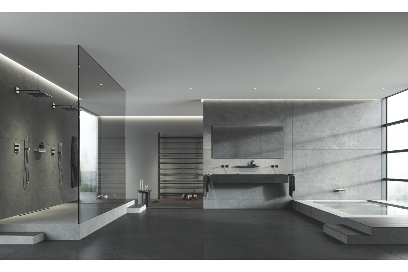 Внешняя часть термостата для душа GROHE Allure скрытого монтажа на 2 потребителя, квадратная, темный графит глянец (29181A02)