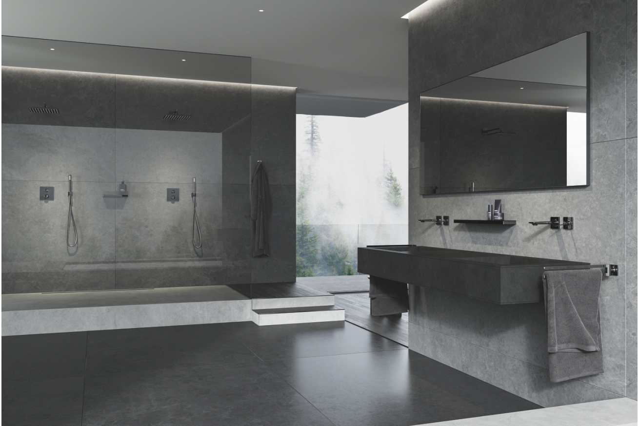 Внешняя часть термостата для душа GROHE Allure скрытого монтажа на 2 потребителя, квадратная, темный графит глянец (29181A02)