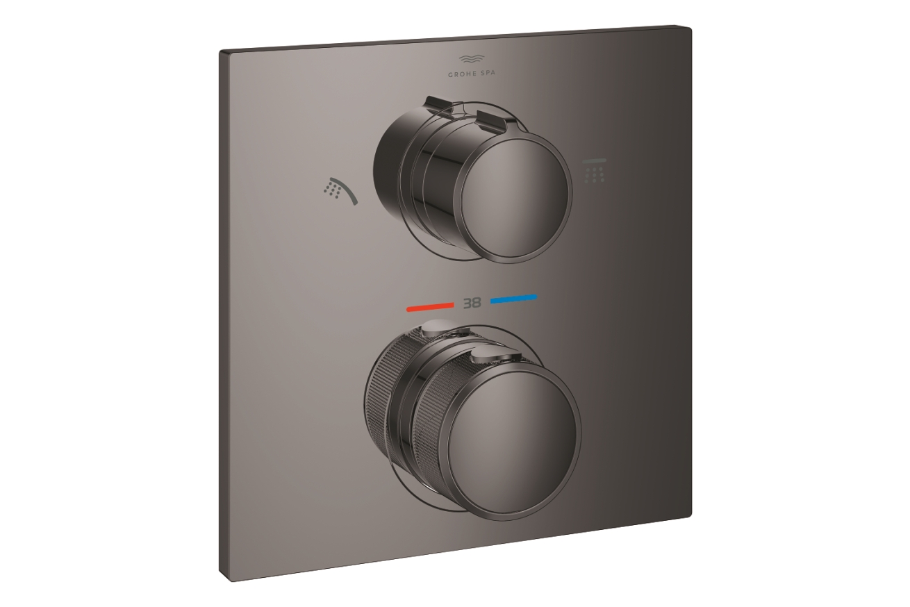 Внешняя часть термостата для душа GROHE Allure скрытого монтажа на 2 потребителя, квадратная, темный графит глянец (29181A02)