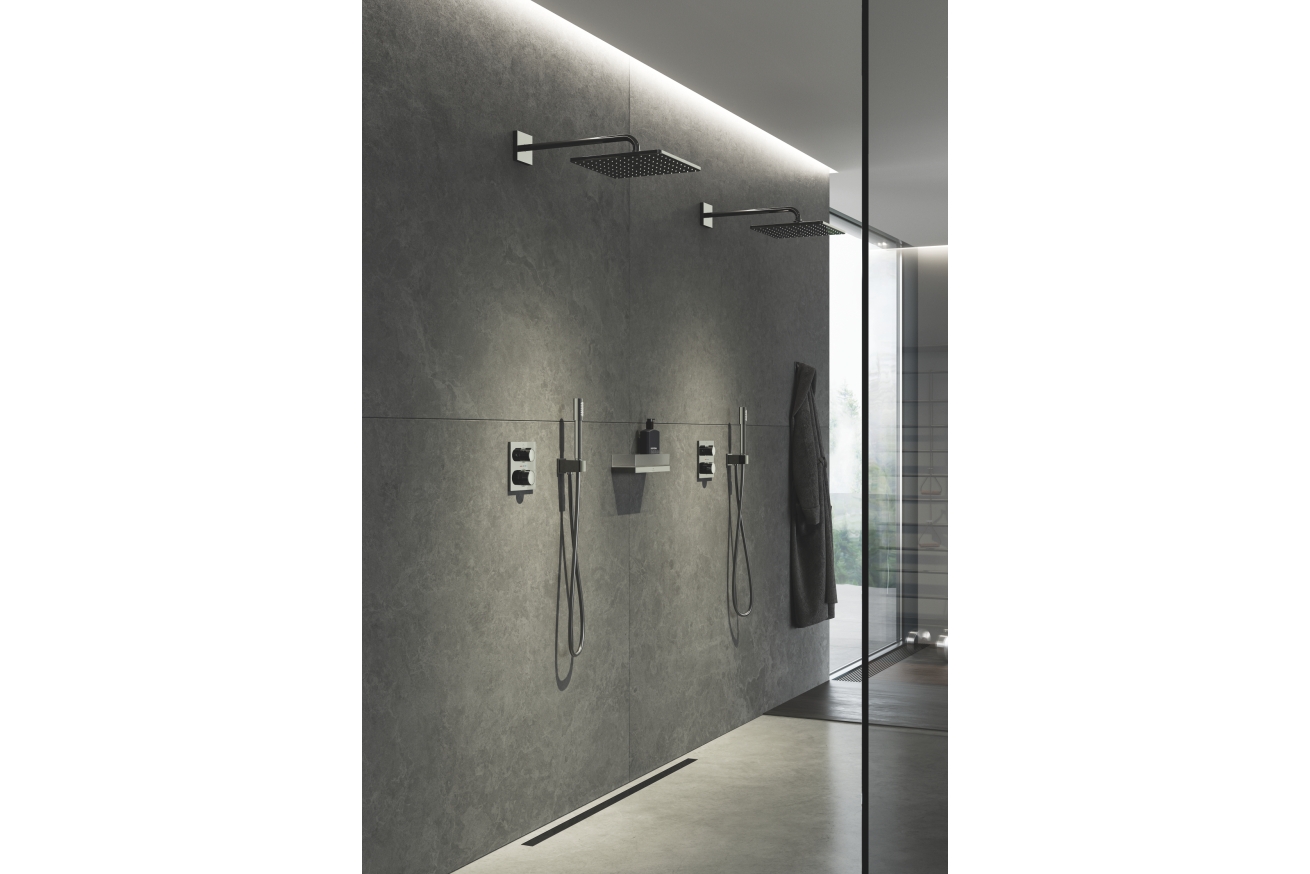 Внешняя часть термостата для душа GROHE Allure скрытого монтажа на 2 потребителя, квадратная, темный графит глянец (29181A02)
