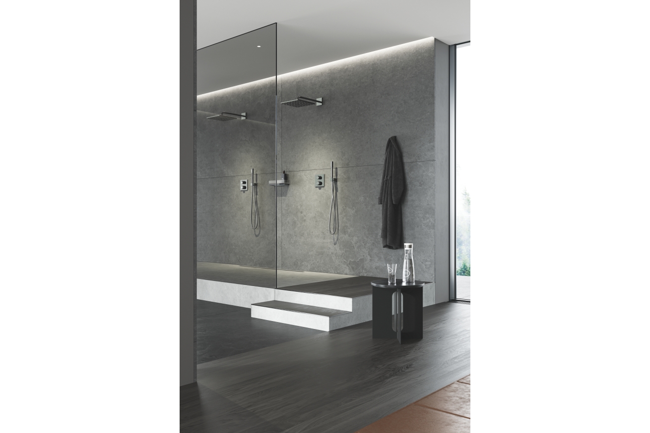 Внешняя часть термостата для душа GROHE Allure скрытого монтажа на 2 потребителя, квадратная, темный графит глянец (29181A02)