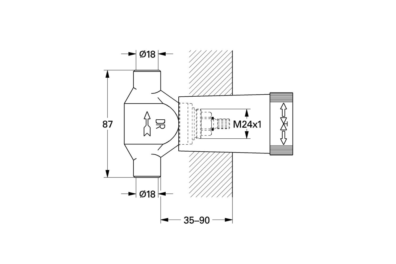 Встраиваемая часть вентиля GROHE, резьба 3/4″ для пайки Ø18 мм (29803000)