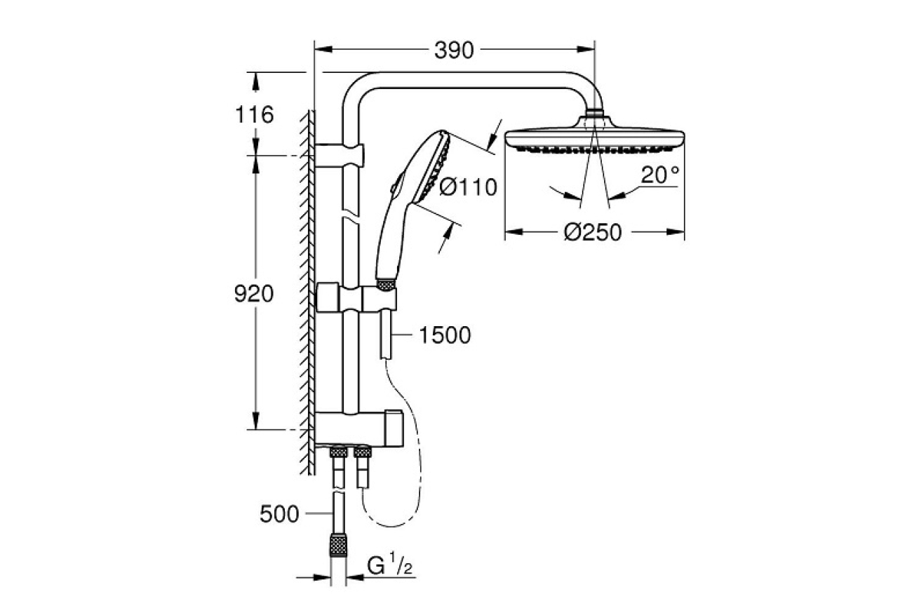 Душевая система GROHE Tempesta System 250 Flex с переключателем потоков, хром (26675001)
