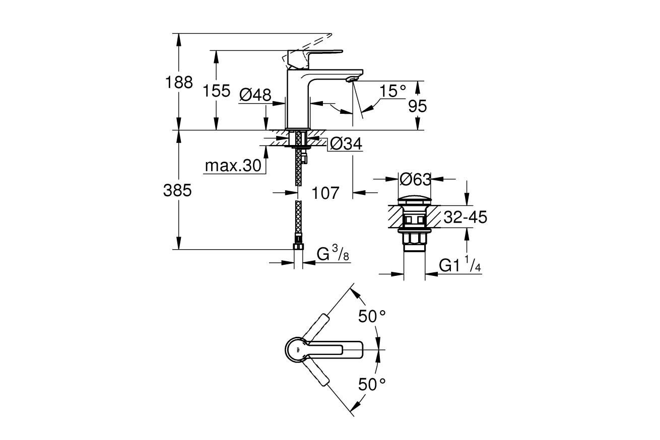 Смеситель для раковины GROHE Lineare, XS-size, хром (23791001)