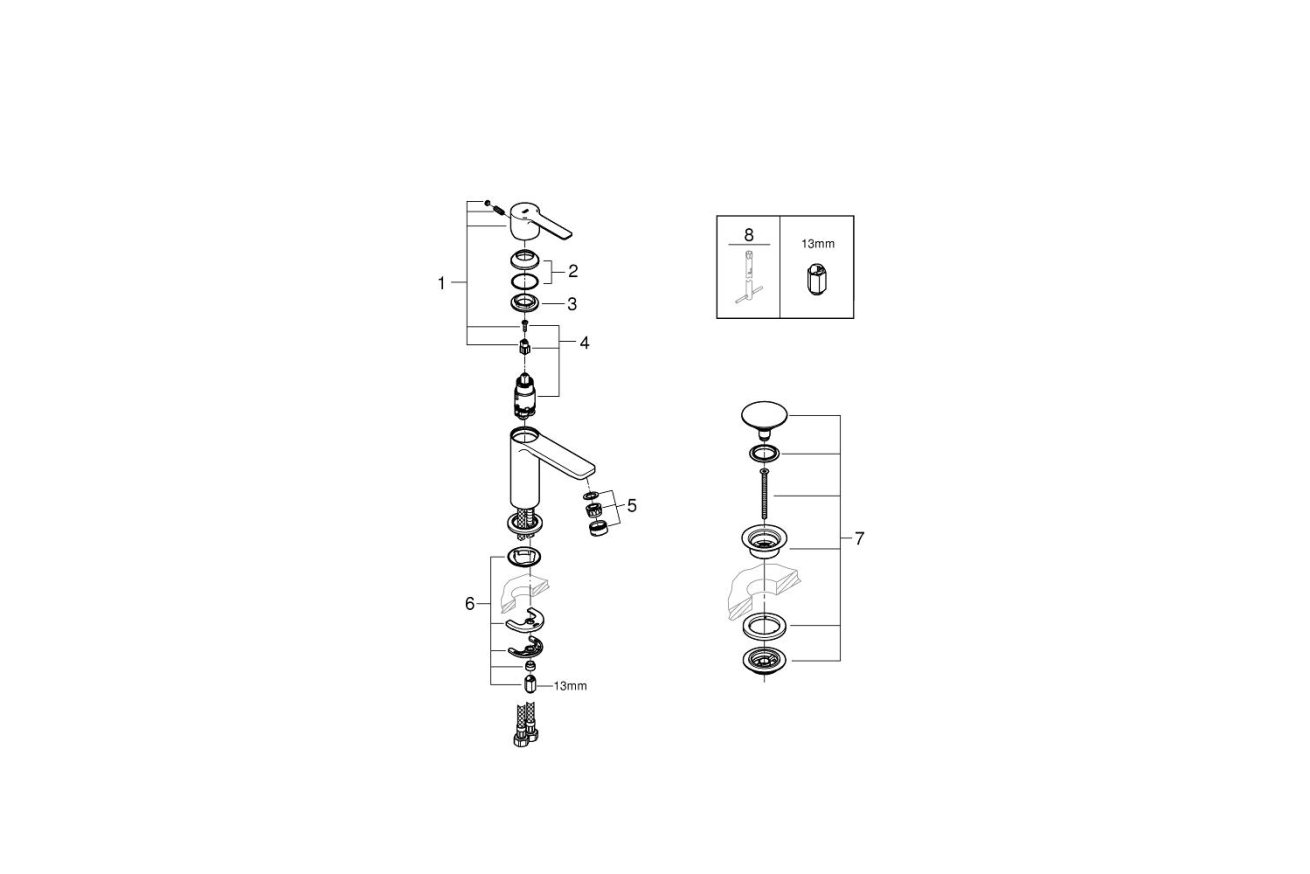 Смеситель для раковины GROHE Lineare, XS-size, хром (23791001)