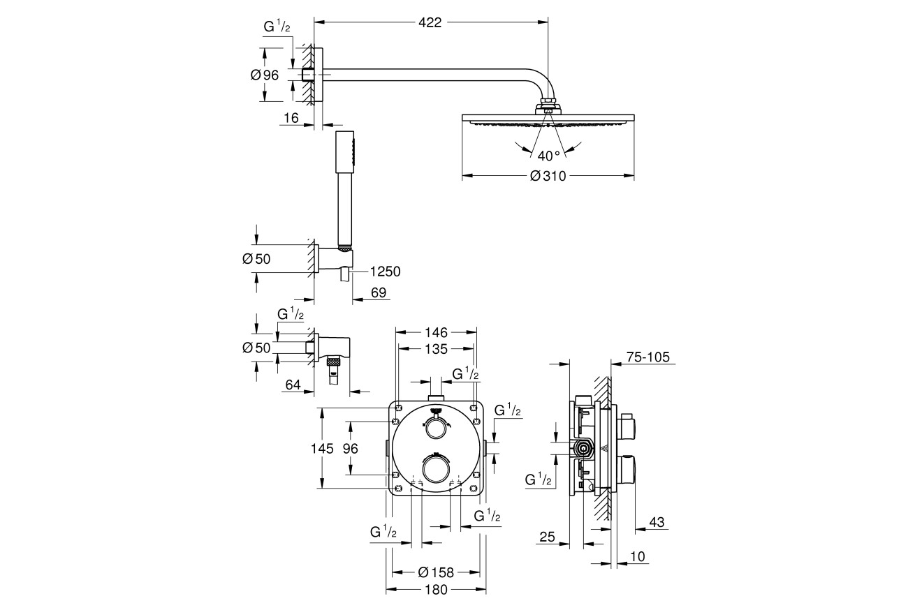Душевой комплект GROHE Rainshower Cosmopolitan 310 с термостатом, хром (34731000)