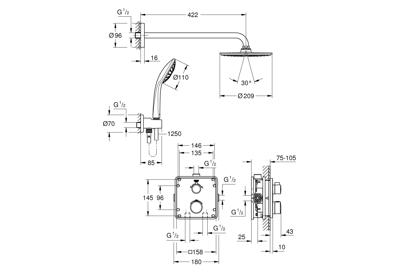 Душевая система GROHE Grohtherm с термостатом для душа, хром (34734000)