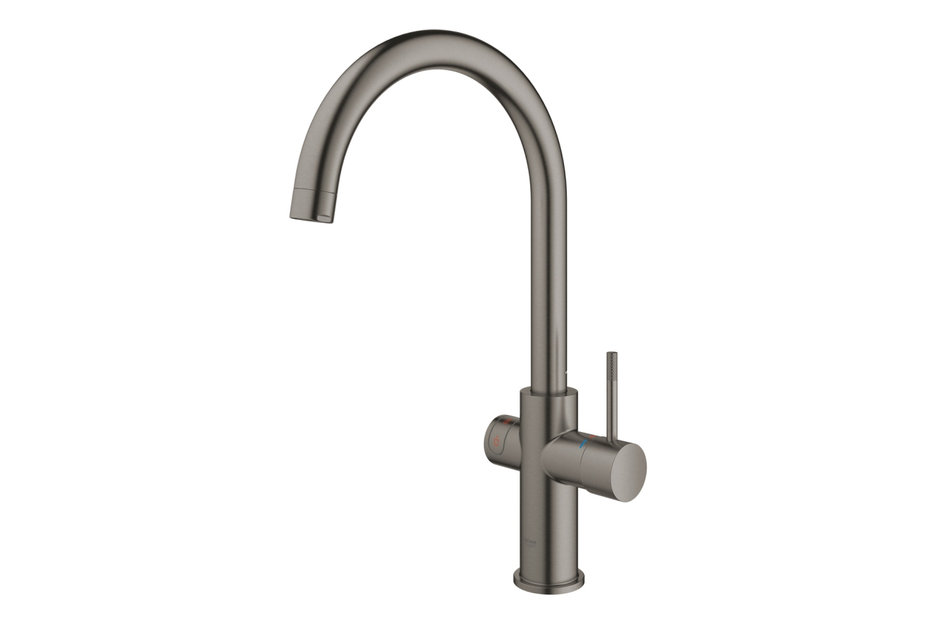 Комплект для кухни GROHE Red Duo II с бойлером M-size, смеситель с C-образным изливом, темный графит матовый (30083AL1)