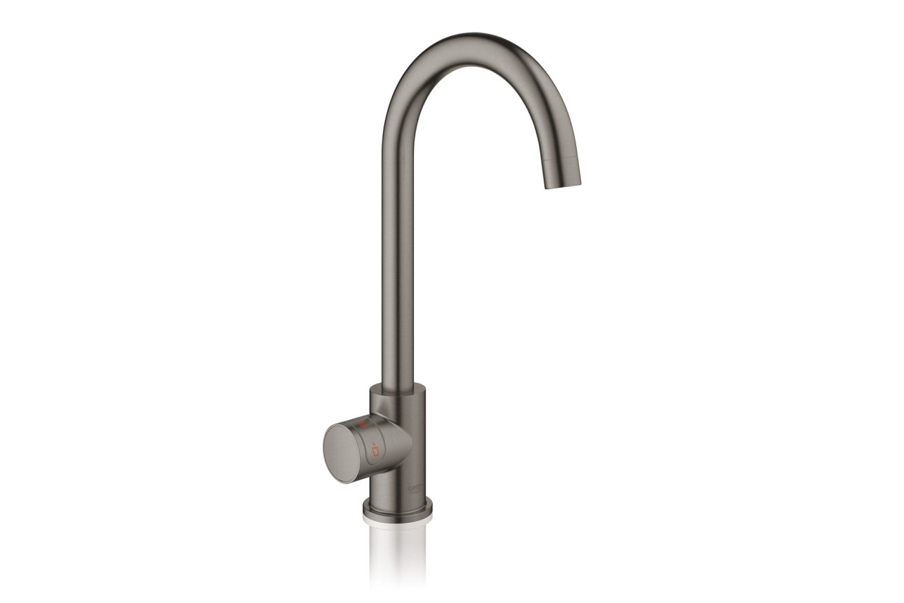 Комплект для кухни GROHE Red Mono II с бойлером M-size, с вертикальным вентилем с C-образным изливом, темный графит матовый (30085AL1)