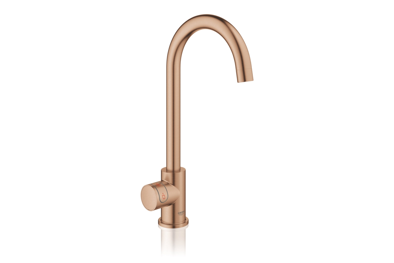 Комплект для кухни GROHE Red Mono II с бойлером M-size, с вертикальным вентилем с C-образным изливом, теплый закат матовый (30085DL1)