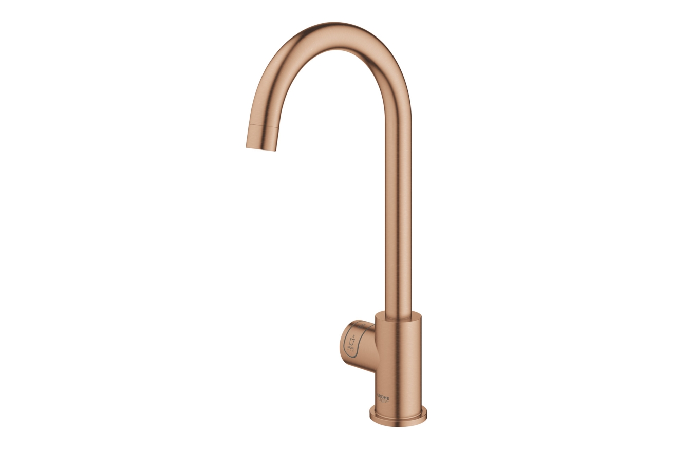 Комплект для кухни GROHE Red Mono II с бойлером M-size, с вертикальным вентилем с C-образным изливом, теплый закат матовый (30085DL1)