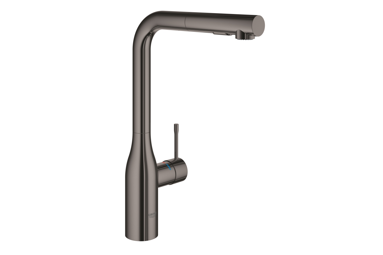 Смеситель для кухни GROHE Essence с вытяжным душем, темный графит глянец (30270A00)
