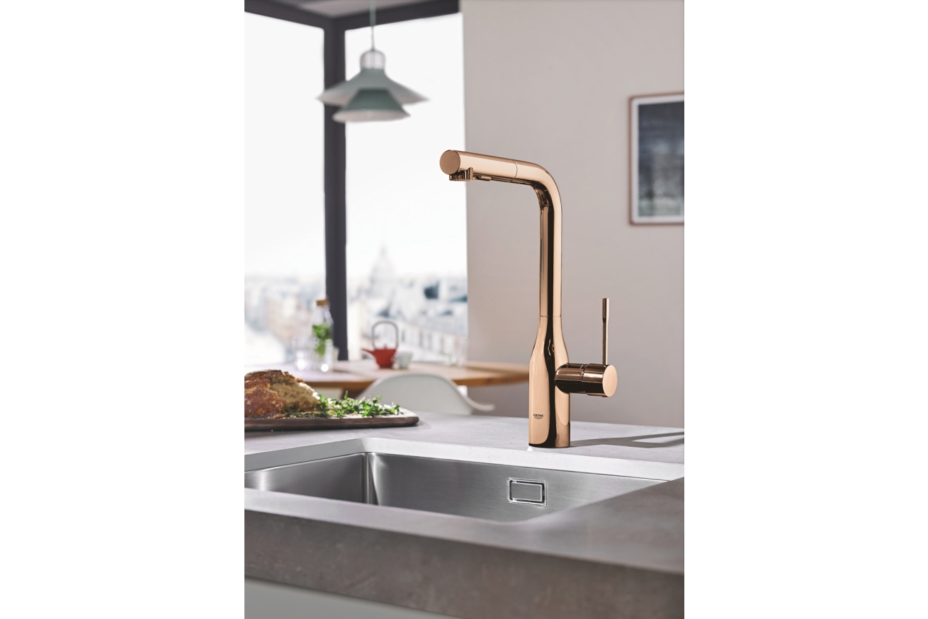 Смеситель для кухни GROHE Essence с вытяжным душем, теплый закат глянец (30270DA0)