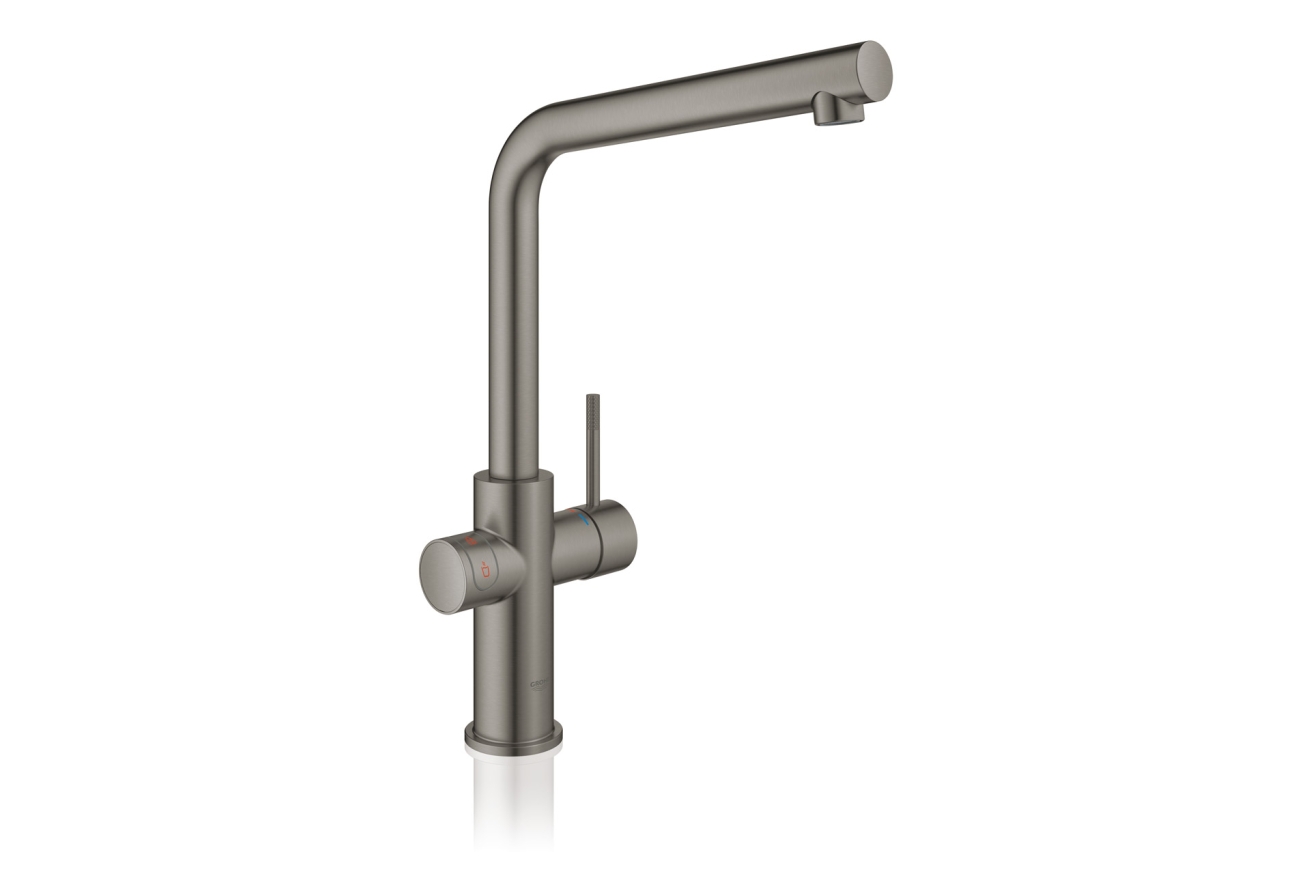 Комплект для кухни GROHE Red Duo II с бойлером M-size, смеситель с L-образным изливом, темный графит матовый (30327AL1)