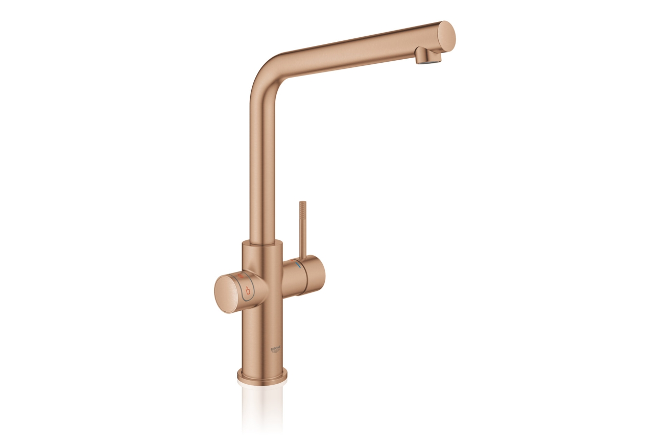 Комплект для кухни GROHE Red Duo II с бойлером M-size, смеситель с L-образным изливом, теплый закат матовый (30327DL1)
