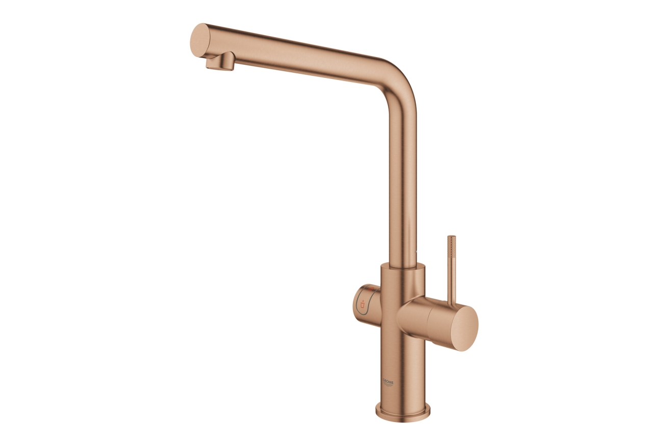 Комплект для кухни GROHE Red Duo II с бойлером M-size, смеситель с L-образным изливом, теплый закат матовый (30327DL1)