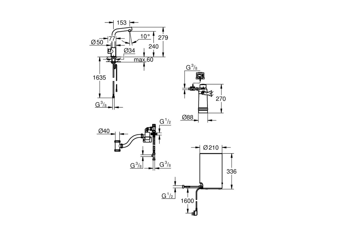 Комплект для кухни GROHE Red Mono с L-образным вентилем, бойлером M-Size и фильтром, хром (30339001)
