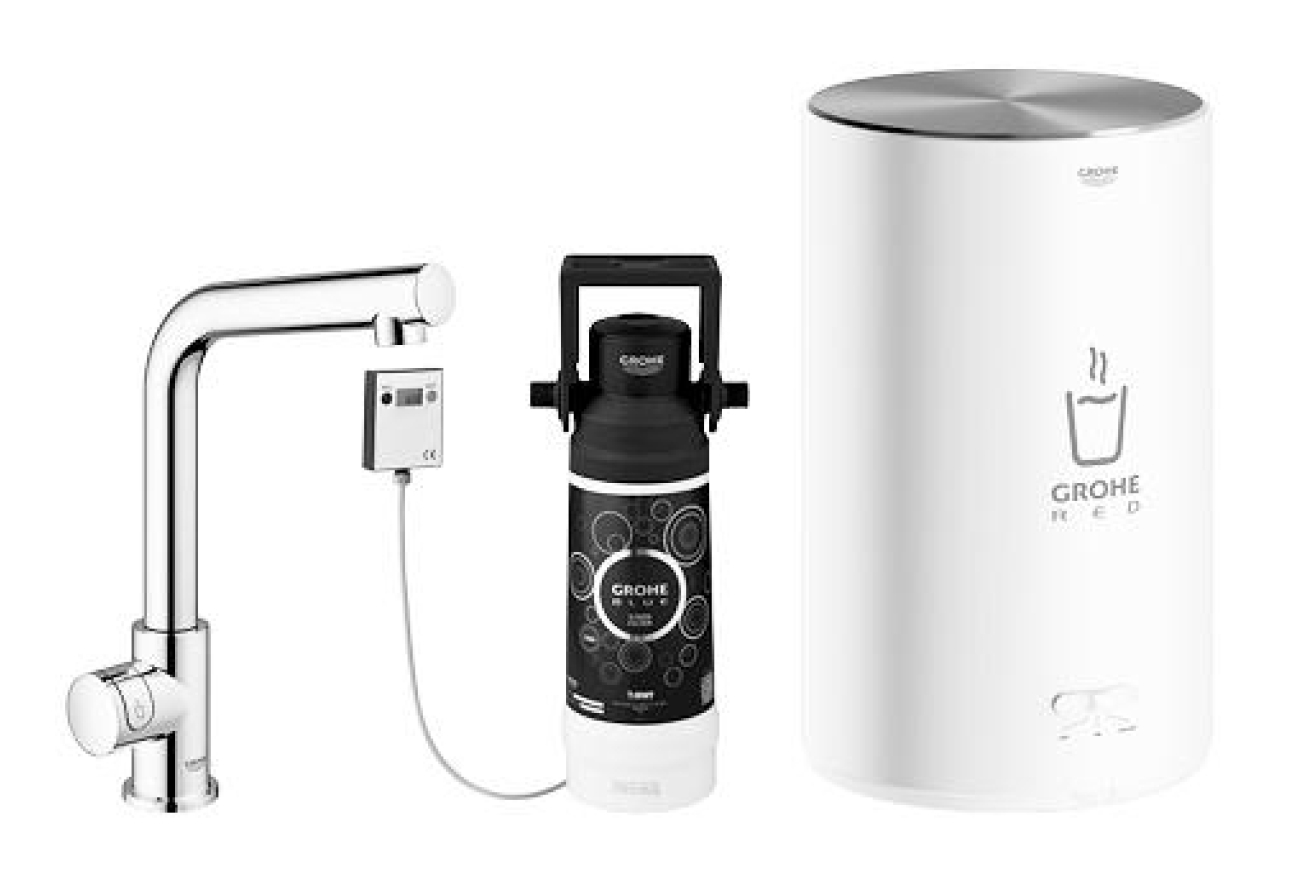 Комплект для кухни GROHE Red Mono с L-образным вентилем, бойлером M-Size и фильтром, хром (30339001)